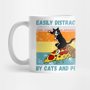 Easily Distracted By Cats And Pizza Funny Cats And Pizza Lover Mug